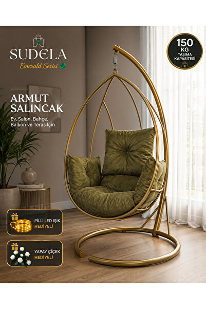 SUDELA Emerald Serisi Premium Armut Salıncak | Ev, Salon, Bahçe, Balkon ve Te...