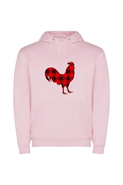 iLovePrints Regal Rooster Reigns Φούτερ με κουκούλα σε χρώμα Ροζ