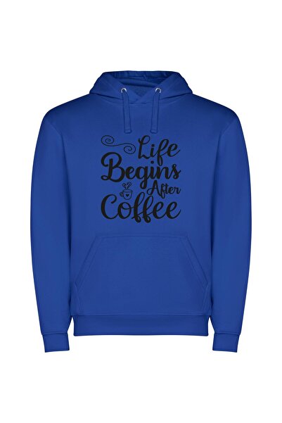 iLovePrints Brewed Bliss: Life's Black & White Φούτερ με κουκούλα σε χρώμα Μπλε