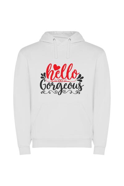 iLovePrints Gorgeous Hello Beautiful Φούτερ με κουκούλα σε χρώμα Λευκό