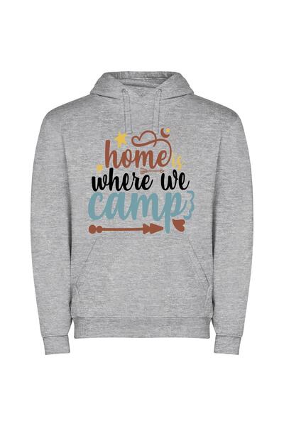 iLovePrints Camping: Home Away from Home Φούτερ με κουκούλα σε χρώμα Γκρι
