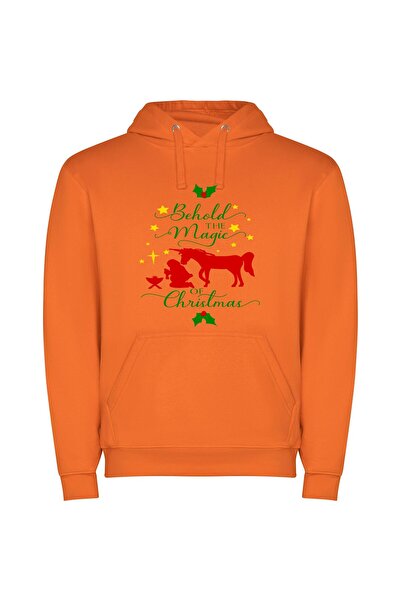 iLovePrints Merry Mystic Christmas Magic Φούτερ με κουκούλα σε χρώμα Πορτοκαλί