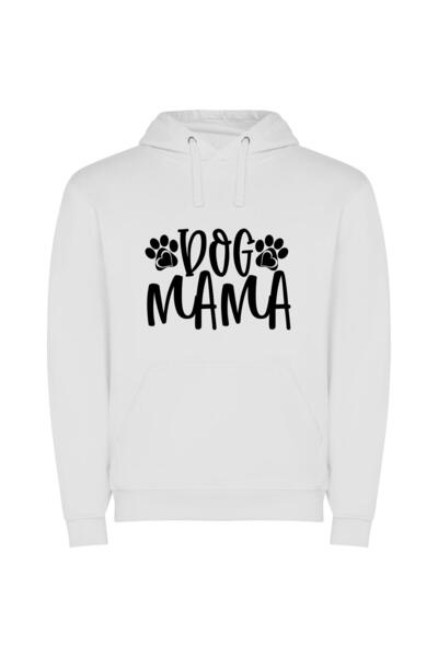 iLovePrints Monochrome Dog Mama Art Φούτερ με κουκούλα σε χρώμα Λευκό