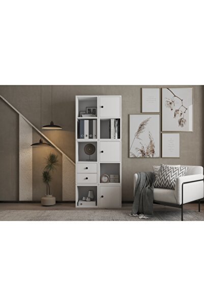 Vivense LEKSA 3 KAPAKLI ÇEKMECELİ RAFLI KİTAPLIK 65 CM BEYAZ KTP-1044-Ç