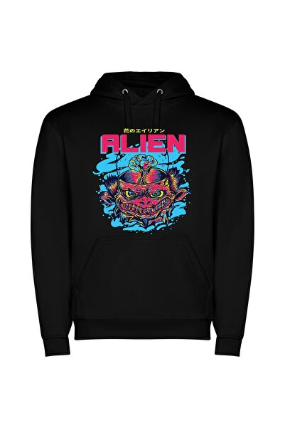 iLovePrints Demonic Alien Aesthetic Φούτερ με κουκούλα σε χρώμα Μαύρο