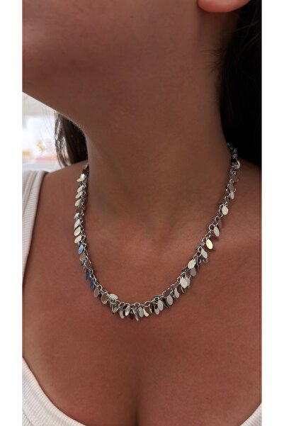 Glowisters Jewelry Kadın Silver Pullu Sallantılı Çelik Kolye