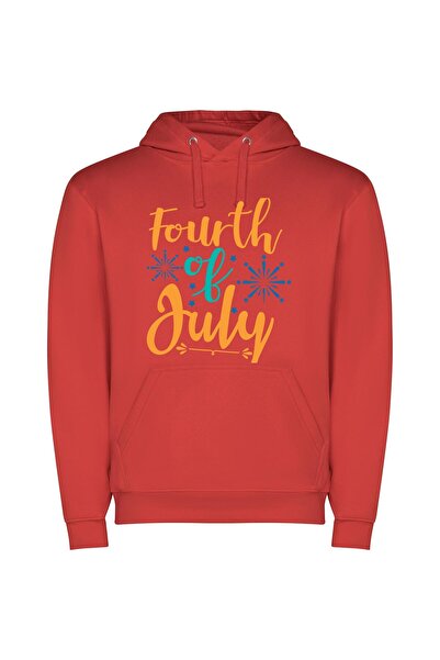 iLovePrints Joyful 4th of July Φούτερ με κουκούλα σε χρώμα Κόκκινο