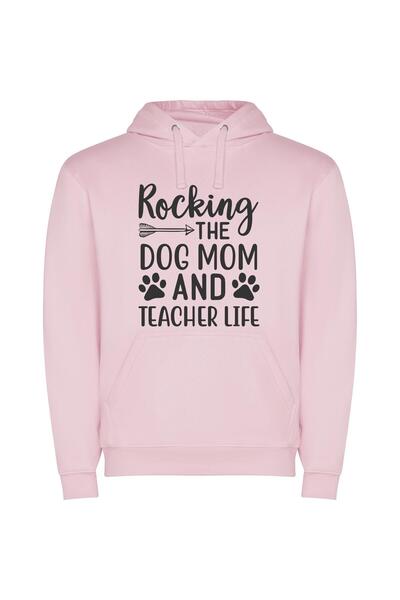 iLovePrints Rocking the Dog-Teacher Life! Φούτερ με κουκούλα σε χρώμα Ροζ