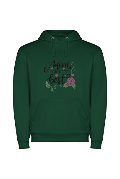 iLovePrints Blooming Words: Mom's Excellence Φούτερ με κουκούλα σε χρώμα Πράσινο