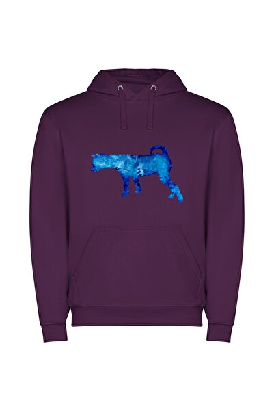 iLovePrints Digital Blue Dog Portrait Φούτερ με κουκούλα σε χρώμα Μωβ