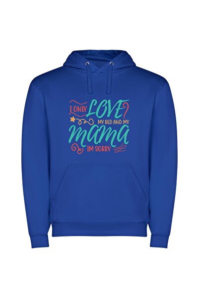 iLovePrints Mama, Bed, Love: Homely Elegance Φούτερ με κουκούλα σε χρώμα Μπλε