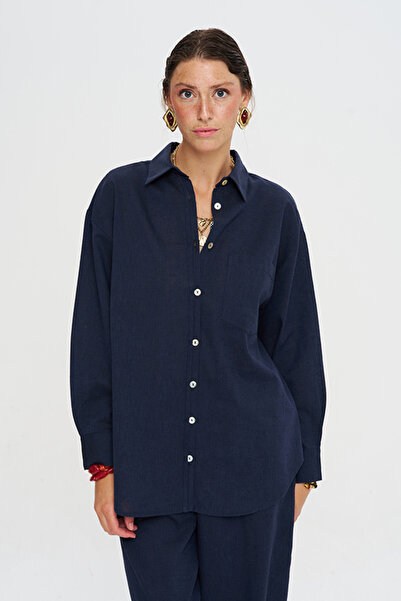 Orfeo Negro Women's Single Pocket Oversized Cut Shirt with Stripe Detail