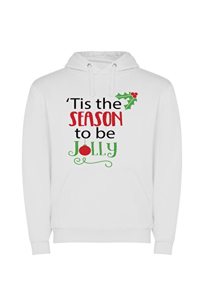iLovePrints Jolly Holiday Greetings Φούτερ με κουκούλα σε χρώμα Λευκό