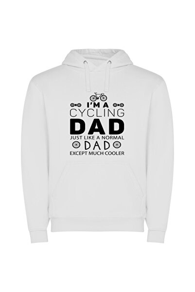 iLovePrints Cycling Cool Dad Vibes Φούτερ με κουκούλα σε χρώμα Λευκό