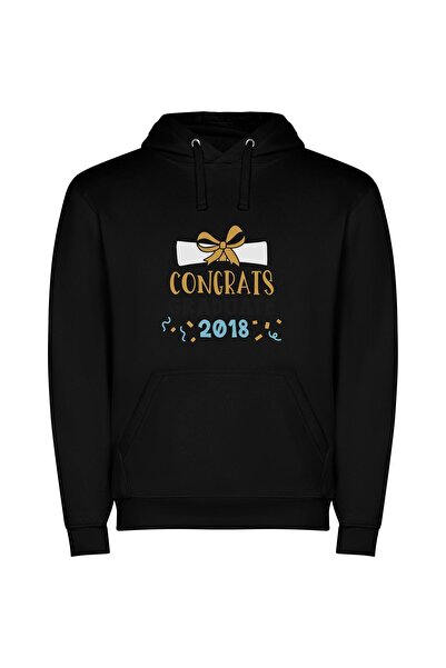 iLovePrints Bow-Topped 2018 Grad Φούτερ με κουκούλα σε χρώμα Μαύρο