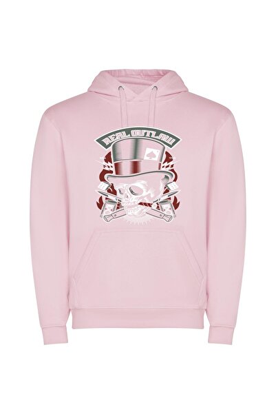 iLovePrints Skull Top Hat Man Φούτερ με κουκούλα σε χρώμα Ροζ