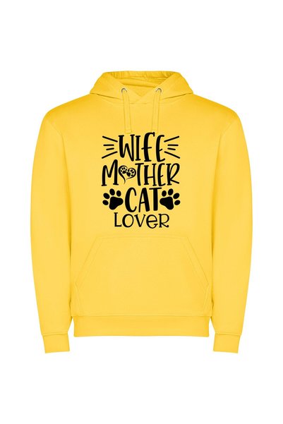 iLovePrints Witty Wife, Cat-loving! Φούτερ με κουκούλα σε χρώμα Κίτρινο