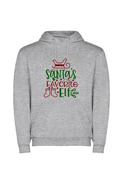 iLovePrints Merry Elf: Santa's Favorite Φούτερ με κουκούλα σε χρώμα Γκρι