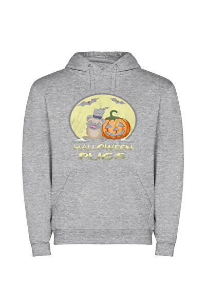 iLovePrints Pug-o'-Lantern: Spooky Style Φούτερ με κουκούλα σε χρώμα Γκρι