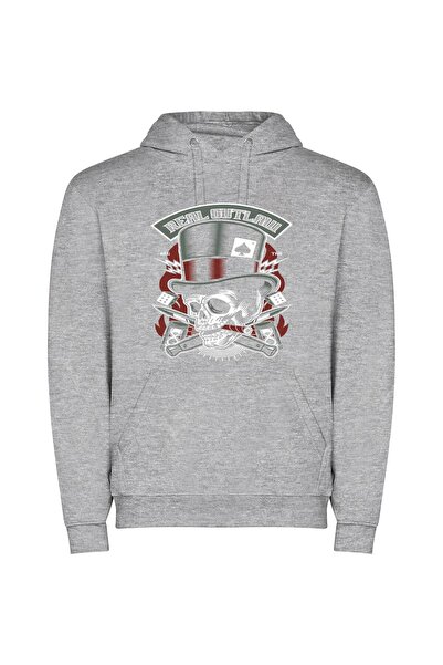 iLovePrints Skull Top Hat Man Φούτερ με κουκούλα σε χρώμα Γκρι