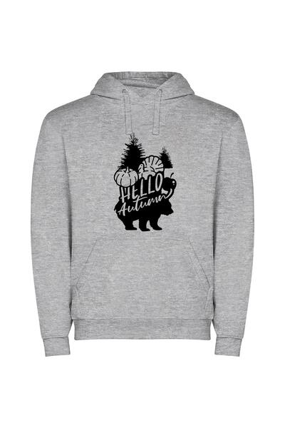 iLovePrints Autumn's Monochromatic Bear Φούτερ με κουκούλα σε χρώμα Γκρι