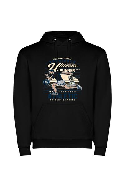 iLovePrints Dynamic Retro Athletic Runner Φούτερ με κουκούλα σε χρώμα Μαύρο