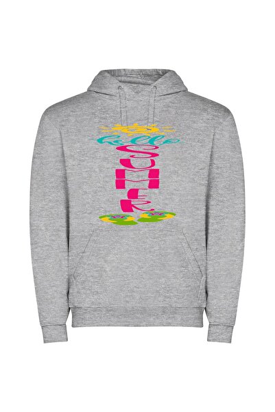 iLovePrints Vivid Serenity: Symmetrical Neon Φούτερ με κουκούλα σε χρώμα Γκρι