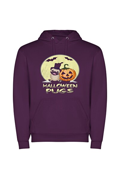 iLovePrints Pug-o'-Lantern: Spooky Style Φούτερ με κουκούλα σε χρώμα Μωβ