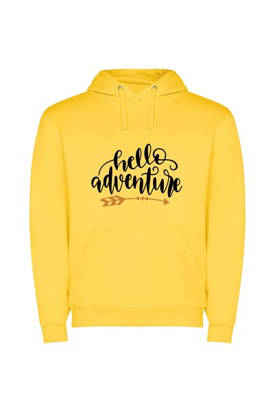 iLovePrints Hello, Bold Adventurer! Φούτερ με κουκούλα σε χρώμα Κίτρινο