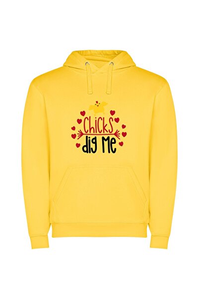 iLovePrints Hearts: Chicks Adore Me Φούτερ με κουκούλα σε χρώμα Κίτρινο