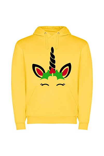 iLovePrints Mystic Holly Unicorn Design Φούτερ με κουκούλα σε χρώμα Κίτρινο