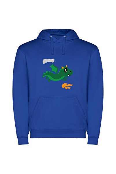 iLovePrints Fiery Dragon's Flight Φούτερ με κουκούλα σε χρώμα Μπλε
