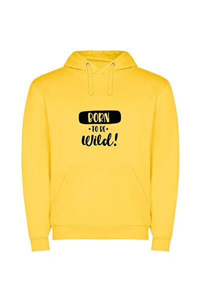 iLovePrints Wild and Stylish Typography Φούτερ με κουκούλα σε χρώμα Κίτρινο