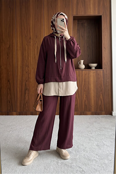 MODAQU Piece Colorful Hooded Pants Strawberry Top and Bottom Set - Plum