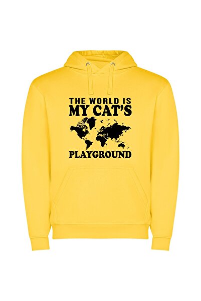 iLovePrints Pawsome Cat Planet Experience Φούτερ με κουκούλα σε χρώμα Κίτρινο