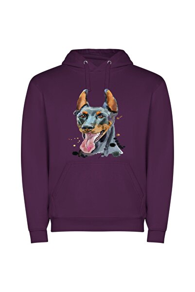 iLovePrints Stylish Canine Portraiture Φούτερ με κουκούλα σε χρώμα Μωβ