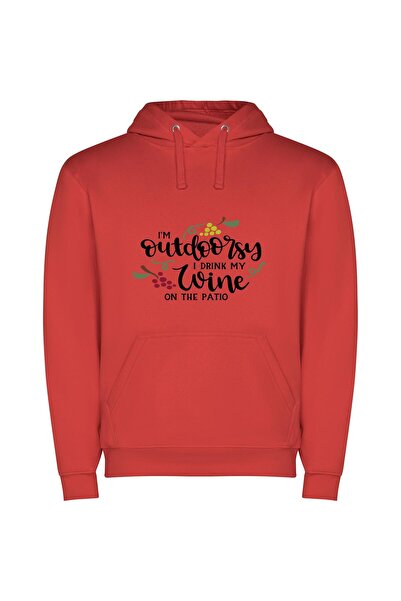 iLovePrints Outdoor Wine Enthusiast Φούτερ με κουκούλα σε χρώμα Κόκκινο