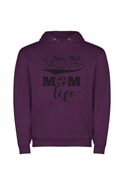 iLovePrints Moms, Soccer, and Life Φούτερ με κουκούλα σε χρώμα Μωβ