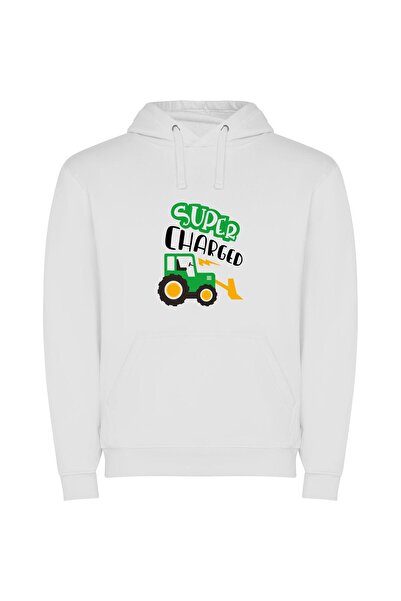 iLovePrints Supercharged Tractor Art Φούτερ με κουκούλα σε χρώμα Λευκό