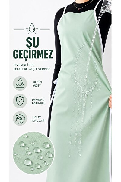 Sıvı Geçirmez Askılı Koruyucu Önlük | Mutfak, Kafe, Restoran, Kuaför ve Atölye, İş ve Ev Kullanımında Uygun | Mint Yeşili