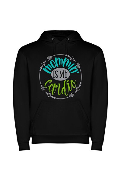 iLovePrints Fit Mom's Vinyl Workout Φούτερ με κουκούλα σε χρώμα Μαύρο