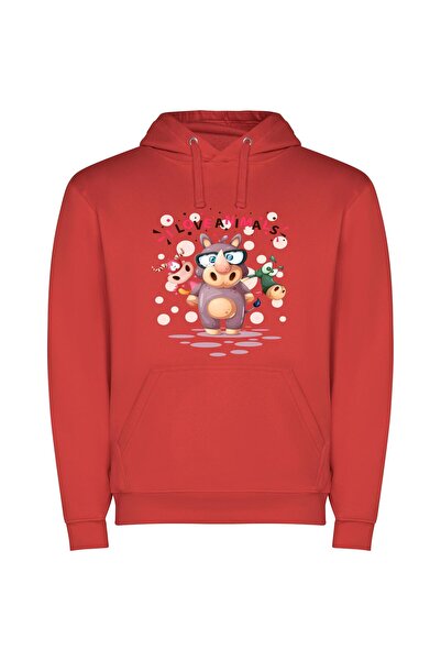 iLovePrints Fashionable Animal Illustration Φούτερ με κουκούλα σε χρώμα Κόκκινο