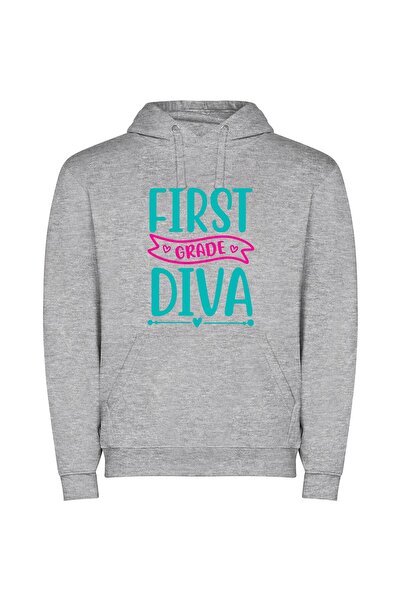 iLovePrints Glamorous Future First Diva Φούτερ με κουκούλα σε χρώμα Γκρι