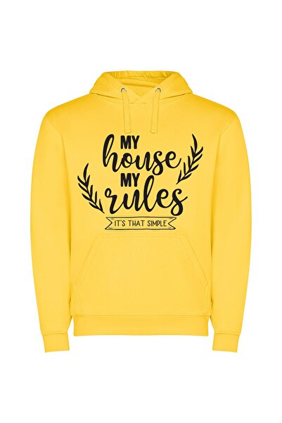 iLovePrints Simple Home, My Rules Φούτερ με κουκούλα σε χρώμα Κίτρινο