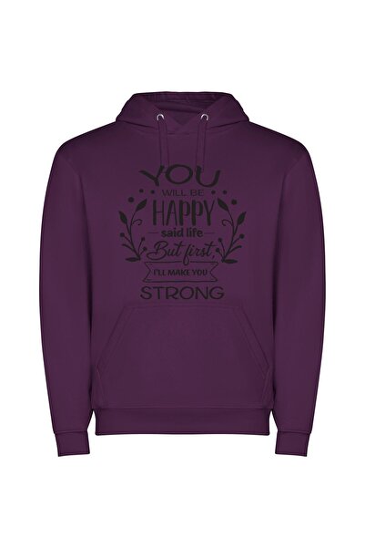 iLovePrints Happiness Reborn: Strengthening Life Φούτερ με κουκούλα σε χρώμα Μωβ