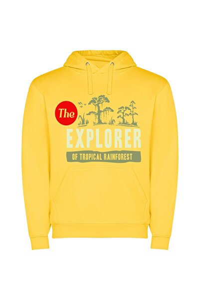 iLovePrints Tropical Explorer Logo Φούτερ με κουκούλα σε χρώμα Κίτρινο