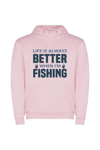 iLovePrints Fishing: Life's Bitter Bliss Φούτερ με κουκούλα σε χρώμα Ροζ