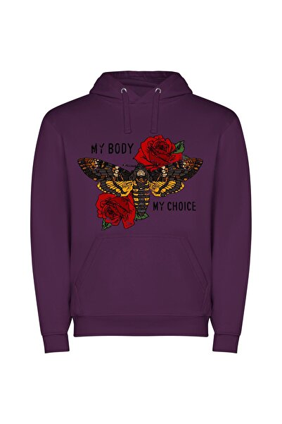 iLovePrints Enchanting Moth: Vibrant Tattoo Φούτερ με κουκούλα σε χρώμα Μωβ