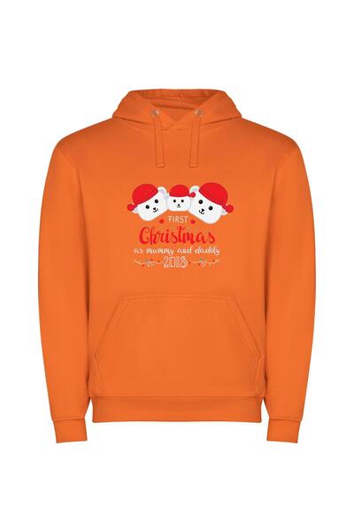 iLovePrints Jolly First Christmas Together Φούτερ με κουκούλα σε χρώμα Πορτοκαλί