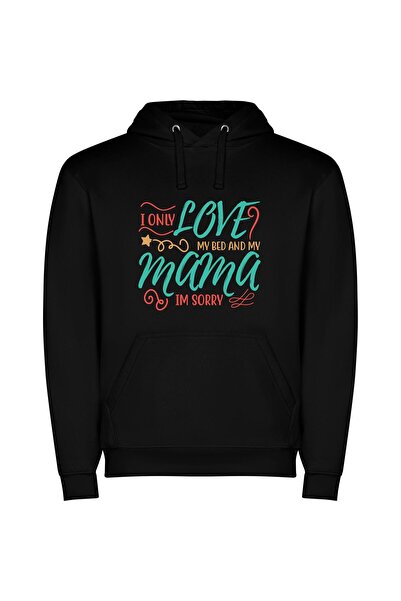iLovePrints Mama, Bed, Love: Homely Elegance Φούτερ με κουκούλα σε χρώμα Μαύρο